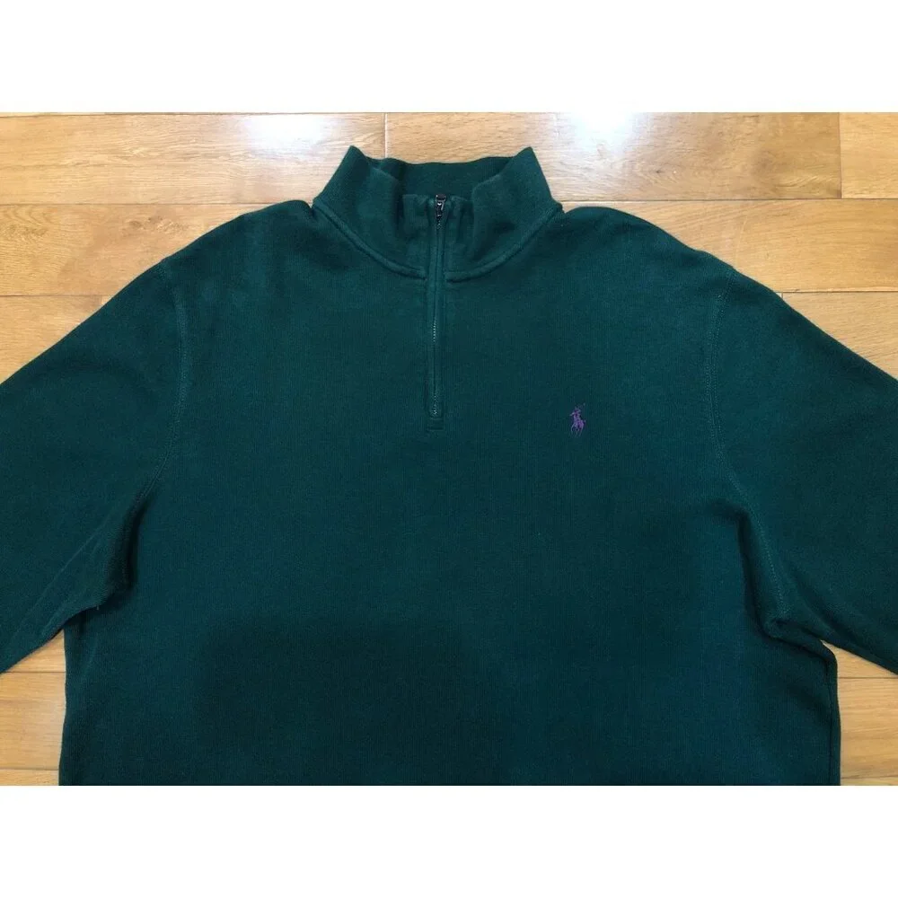 Polo Ralph Lauren Estate Rib 100% Cotton 1/4 Zip Mock Neck Green Pullover Sz XL